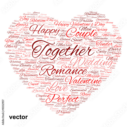 Vector conceptual Valentine heart word cloud