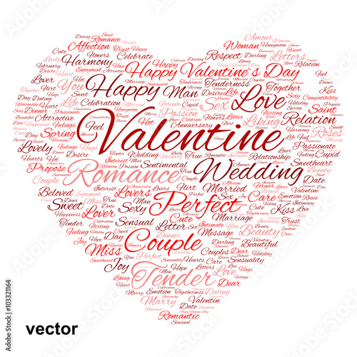 Vector conceptual Valentine heart word cloud