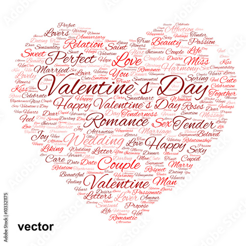 Vector conceptual Valentine heart word cloud