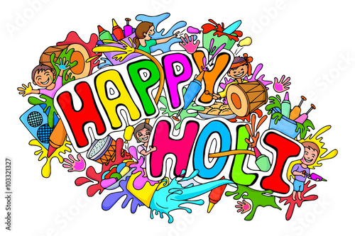 Happy Holi festival doodle