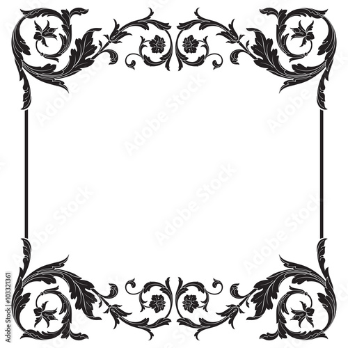 Vintage baroque frame scroll ornament engraving border floral retro pattern antique style acanthus foliage swirl decorative design element filigree calligraphy vector | damask - stock vector