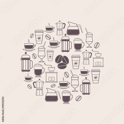 Coffee Types and Coffee Accessories Icons Set in Line Style