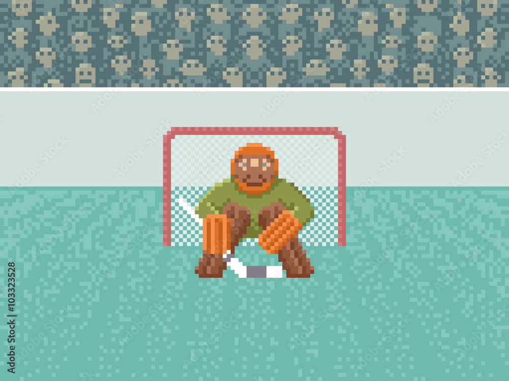 Naklejka premium Ice Hockey Goalkeeper - Pixel Art Illustration