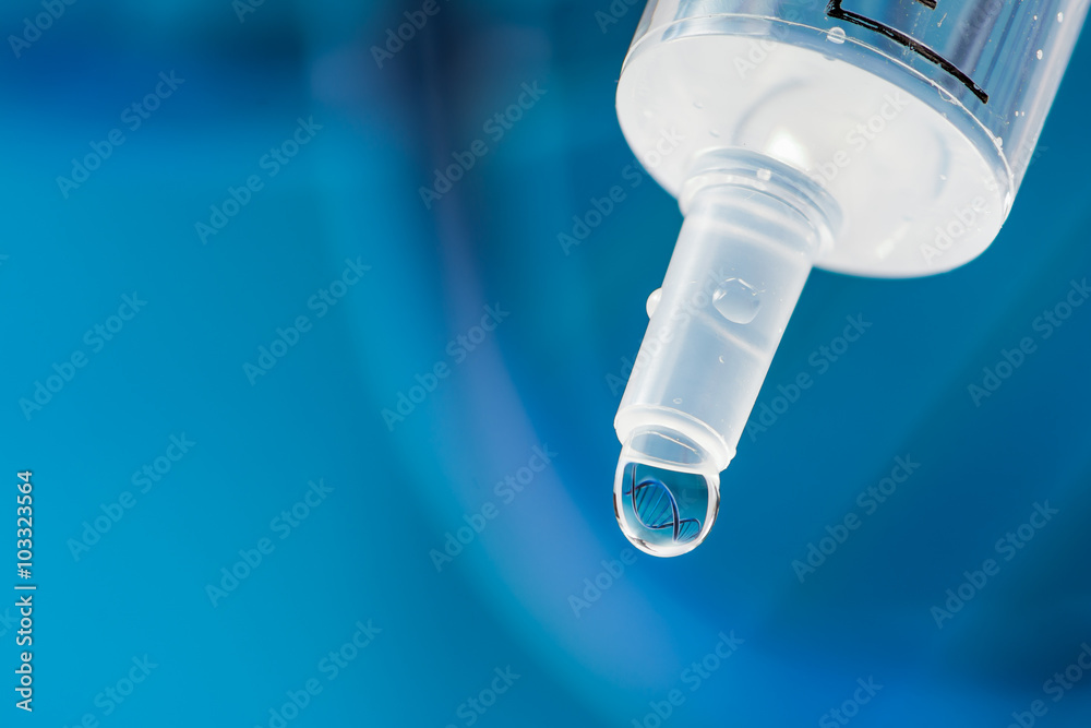 DNA reflection in a drop from a syringe DNA reflection in a drop from a syringe