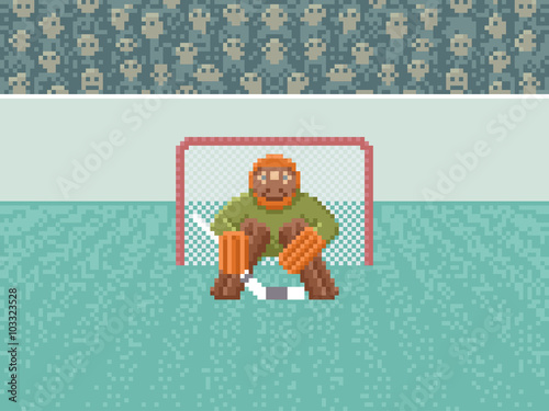 Ice Hockey Goalkeeper - Pixel Art Illustration