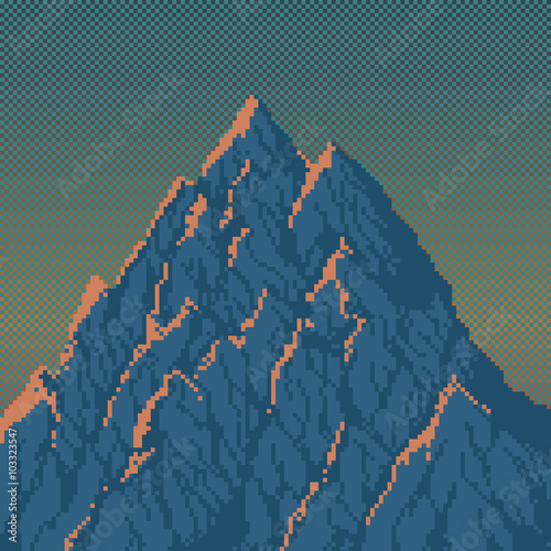 Mountain at Sunrise - Pixel Art Illustration