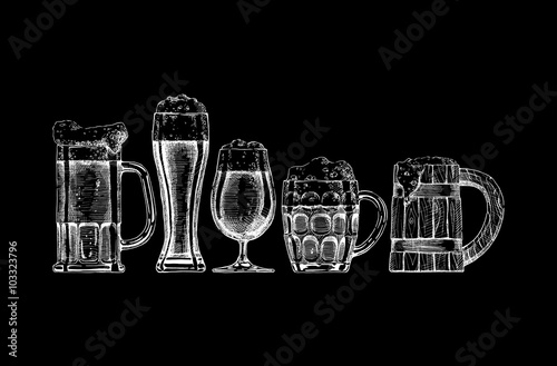 Beer set on black background.