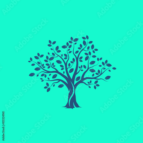 Beautiful tree silhouette on green background. Infographic modern vector sign. Premium quality illustration logo design concept.