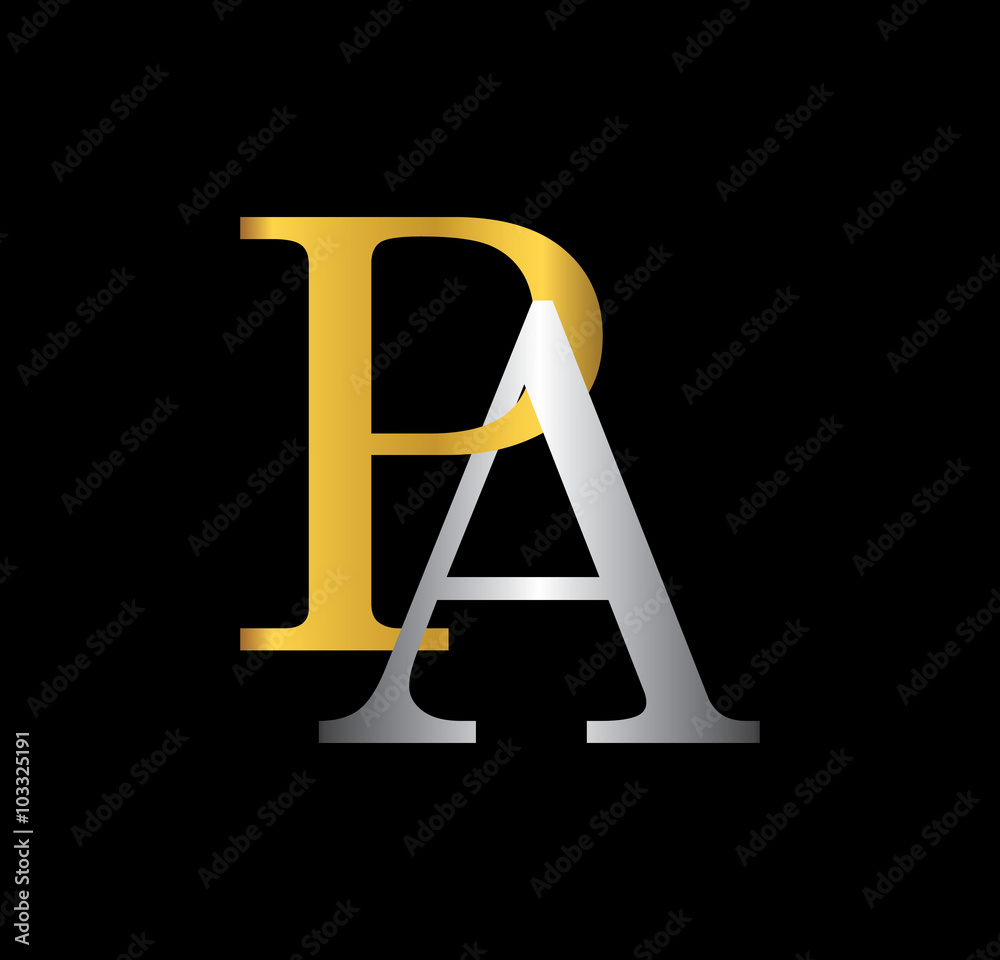 PA initial letter with gold and silver PA initial letter with gold and silver