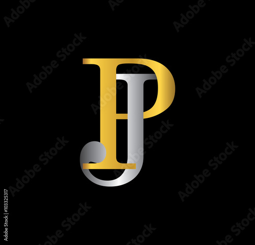 PJ initial letter with gold and silver