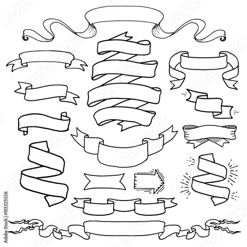 Vintage  hand drawn design elements set. Page decor banners ribb