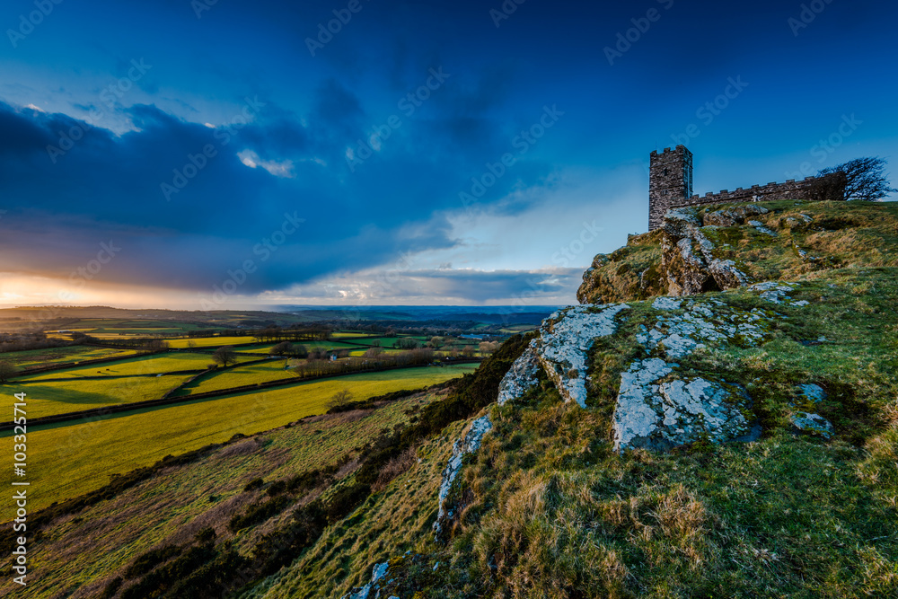 13th Century Church in Brentor, England on hill top