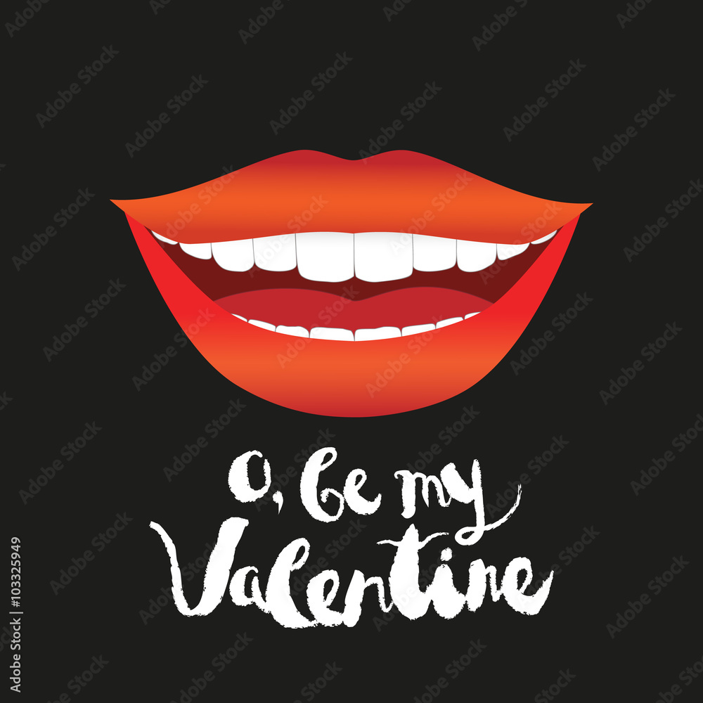 Smiling woman mouth with red lips and white teeth. Valentine's day greeting card. Smiling woman mouth with red lips and white teeth. Valentine's day greeting card.