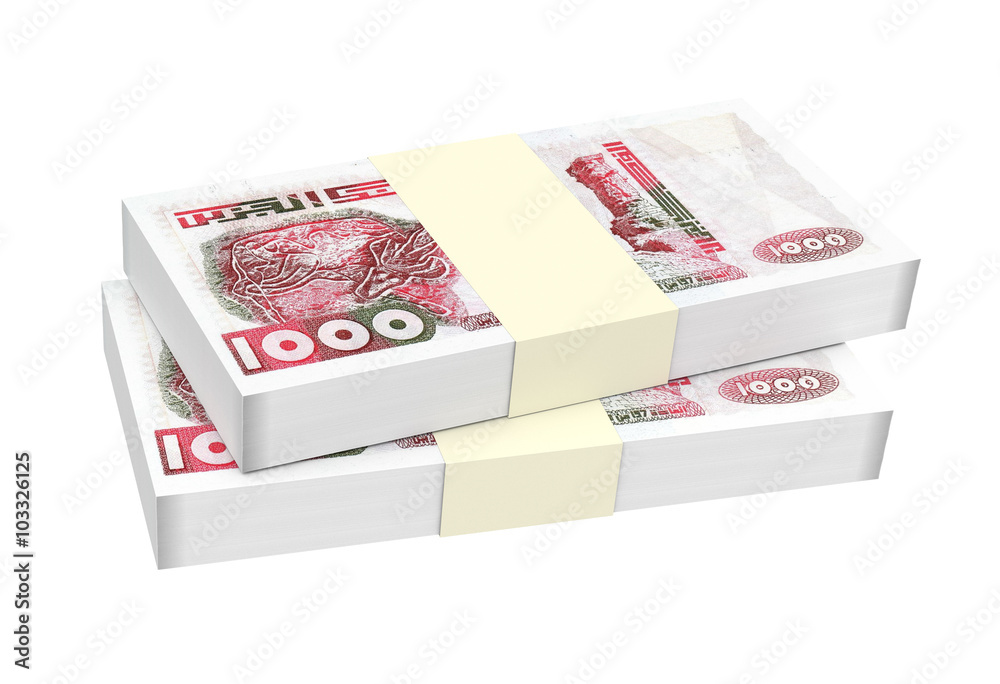 Algerian dinar bills isolated on white background. Computer generated 3D photo rendering. Algerian dinar bills isolated on white background. Computer generated 3D photo rendering.