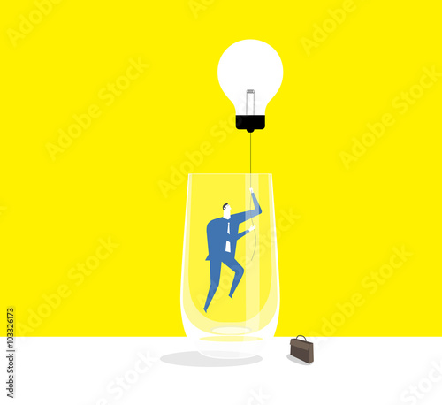 Rescuing yourself / A businessman helps himself with a great idea.