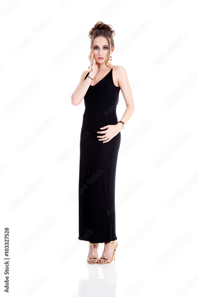 Junge hübsche Frau zeigt Abend Kleid Porträt Junge hübsche Frau zeigt Abend Kleid Porträt