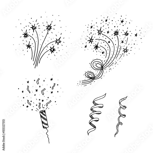 Set of hand drawn  fireworks