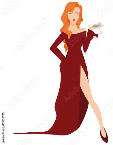 glamorous lady in red split dress nipping on a cocktail