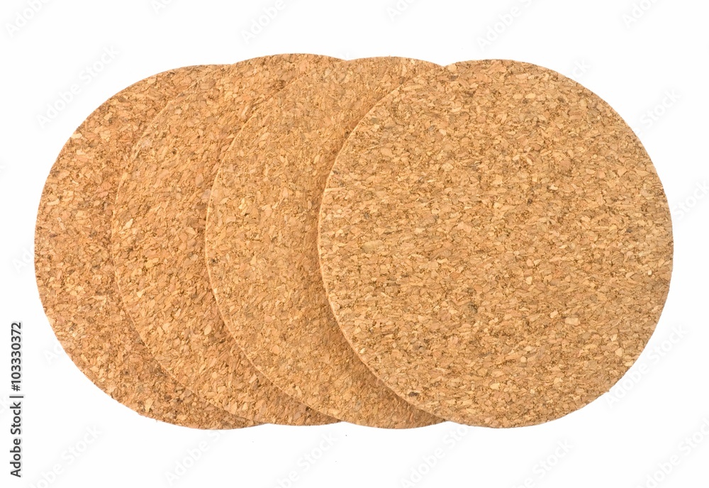 Round Cork Beverage Coasters on White Background Round Cork Beverage Coasters on White Background