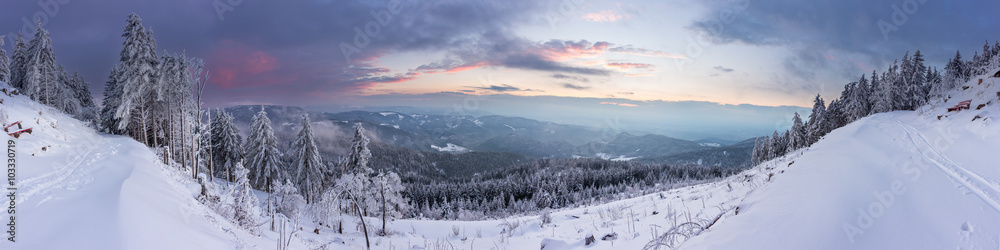 Fototapeta premium Panorama Winterlandschaft auf der Hornisgrinde, Schwarzwald