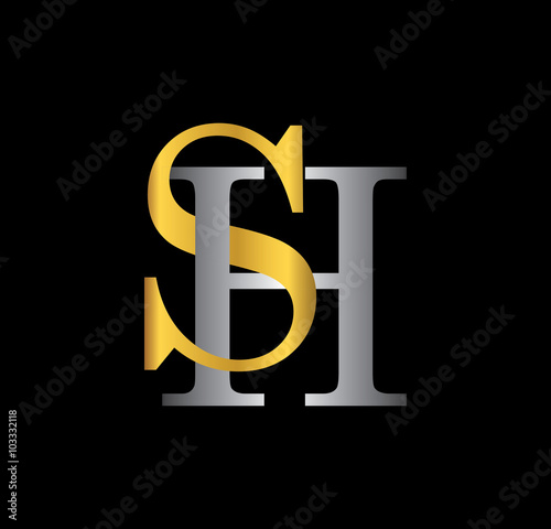 SH initial letter with gold and silver