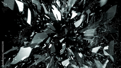 Broken and damaged glass slow motion. Alpha matte