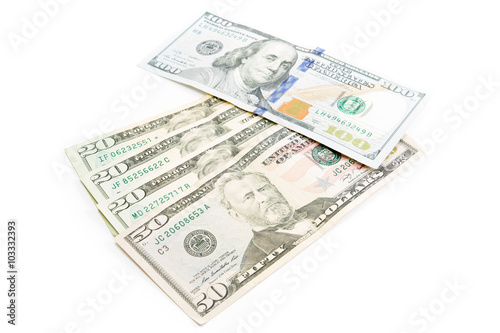 Dollar money bills isolated on white