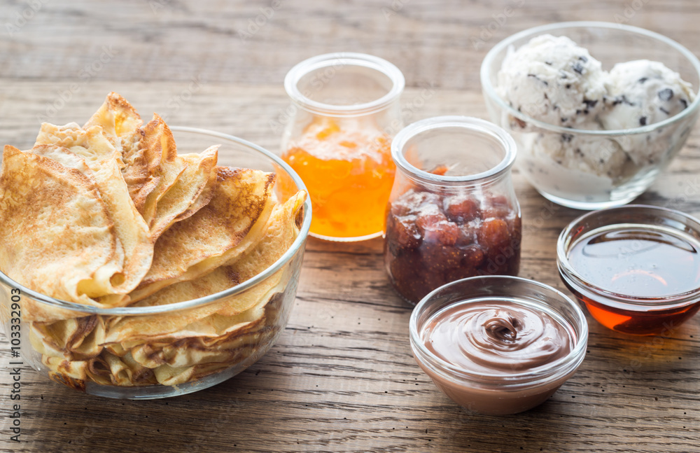 Crepes with different options of toppings Crepes with different options of toppings