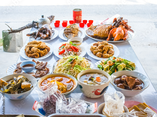 Canvas Print food sacrificial offering for chinese ancestor worshiping