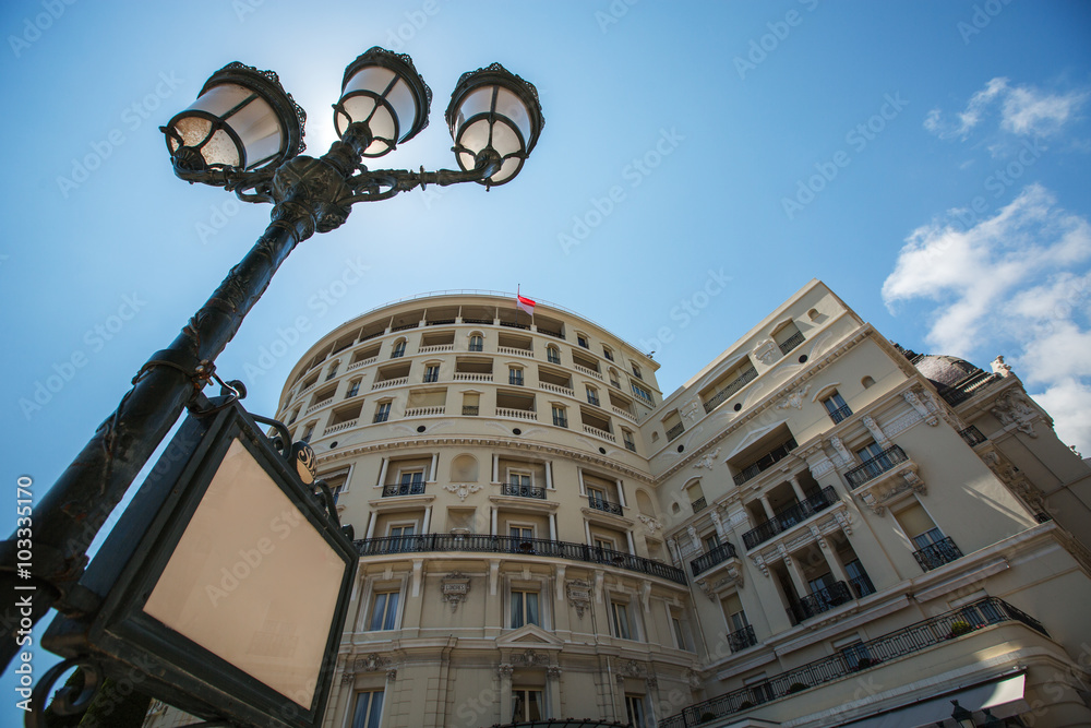 Street lamp and luxury building in Monte Carlo, Monaco