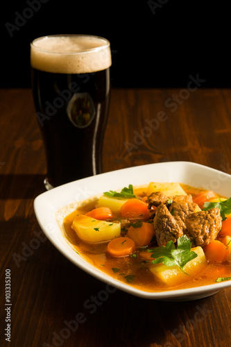 Traditional Irish Stew and a pint of beer