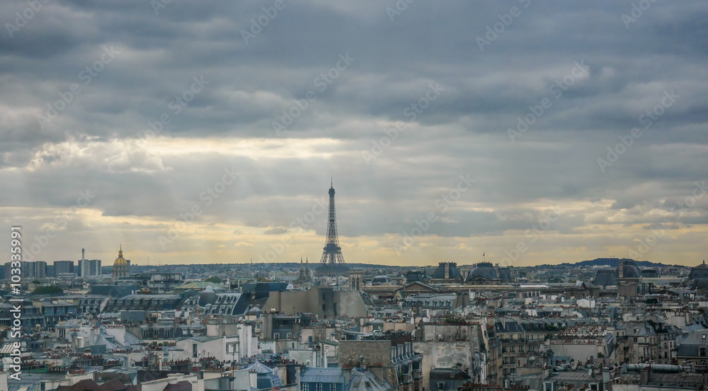 Eiffel tower at horizon in France