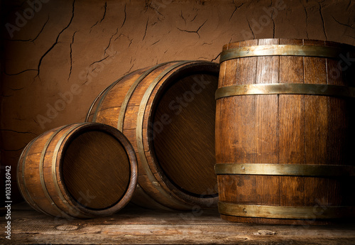 Fototapet Three wooden barrels