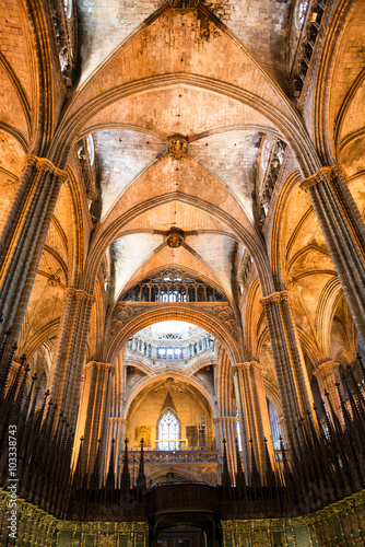 Vaulted Ceiling and Spires in Barcelona Cathedral