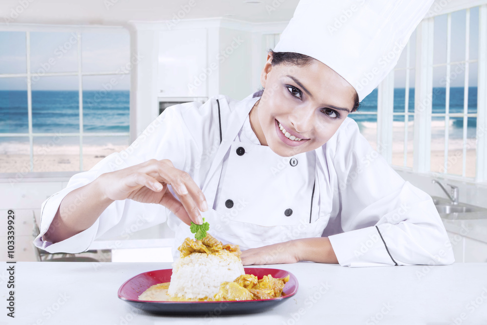Chef Woman Decorating Delicious Food Chef Woman Decorating Delicious Food