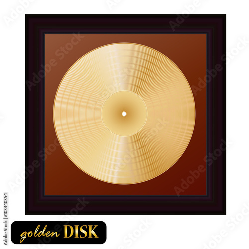 Golden disk vinyl with frame. Vector illustration