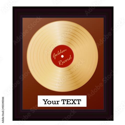Gold disk vinyl with frame. Vector illustration