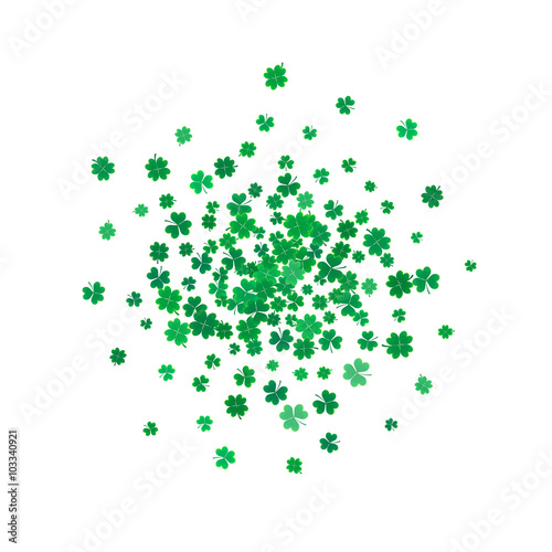 St. Patricks day background with flying clovers.