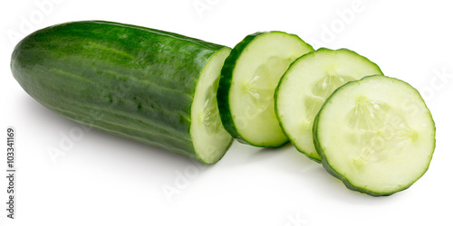 cucumber with slices isolated on the white background