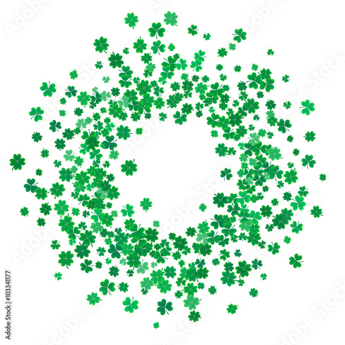 St. Patricks day background with flying clovers.