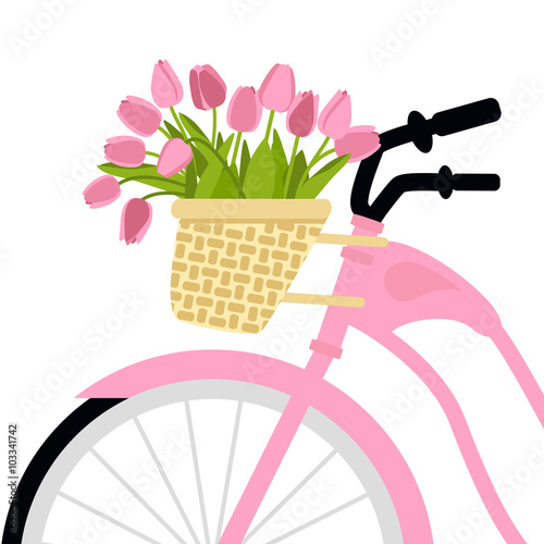 Vector illustration with bicycle and tulips