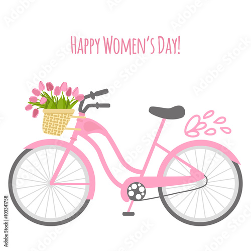 Vector illustration with bicycle and tulips