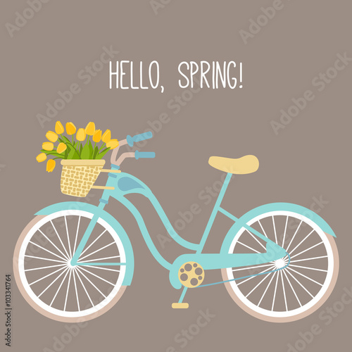 Vector illustration with bicycle and tulips