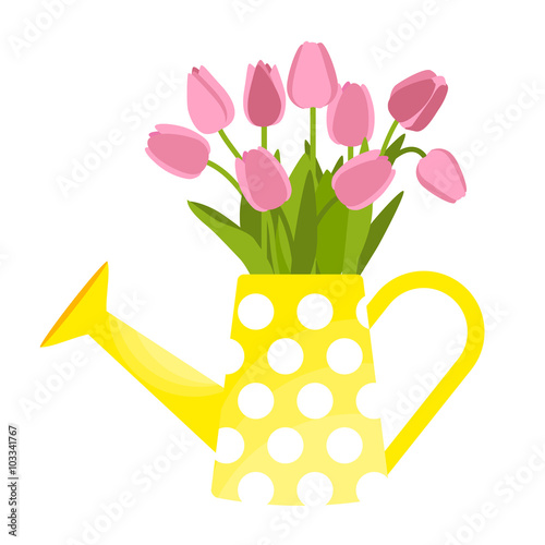 Vector illustration with flower pot and tulip