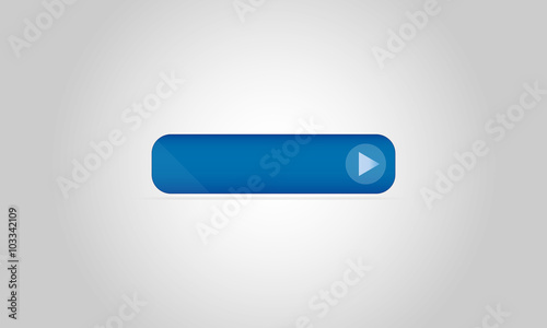 Blue vector play button, banner, on background with gradient, shades and reflection