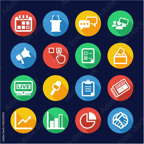 Election Icons Flat Design Circle