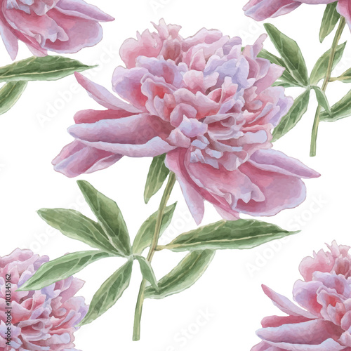 Seamless pattern with gorgeous pink peony.
