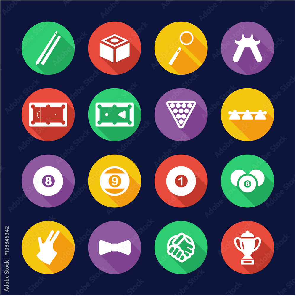 Fototapeta premium Billiards Icons Flat Design Circle