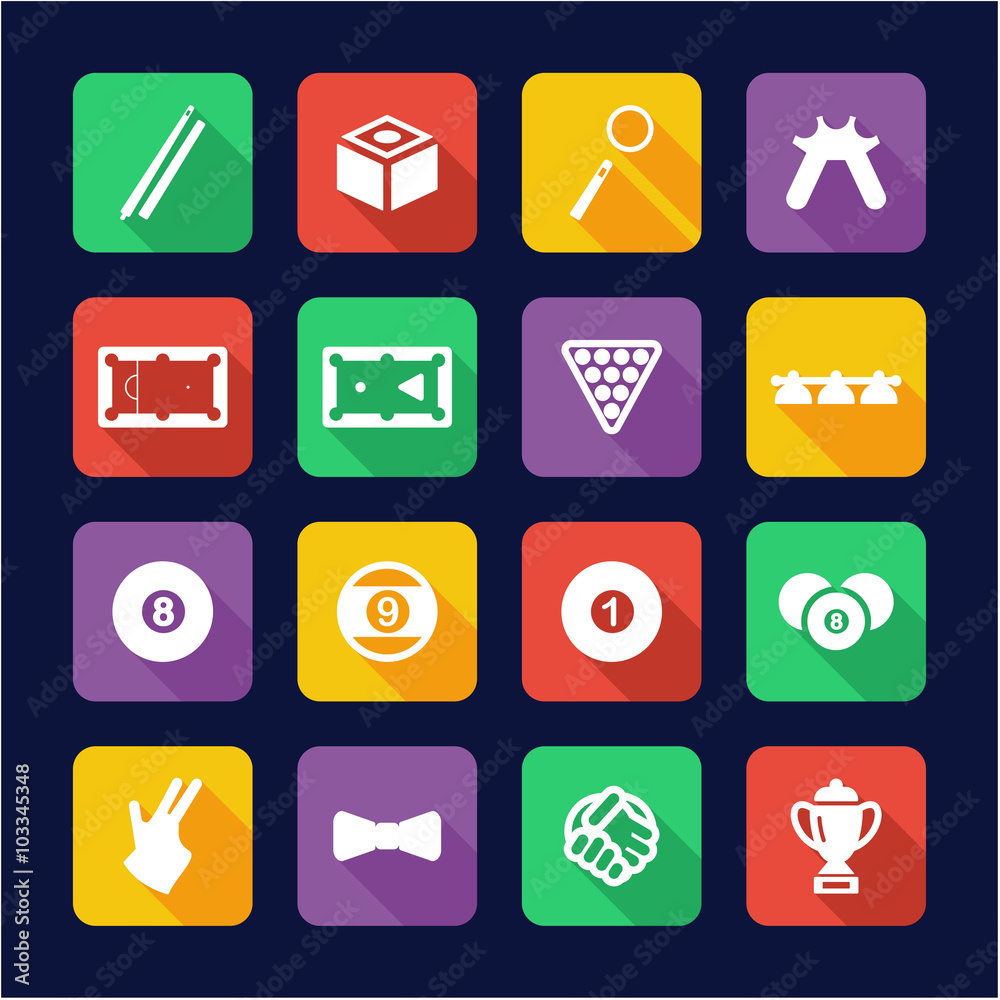 Billiards Icons Flat Design Billiards Icons Flat Design