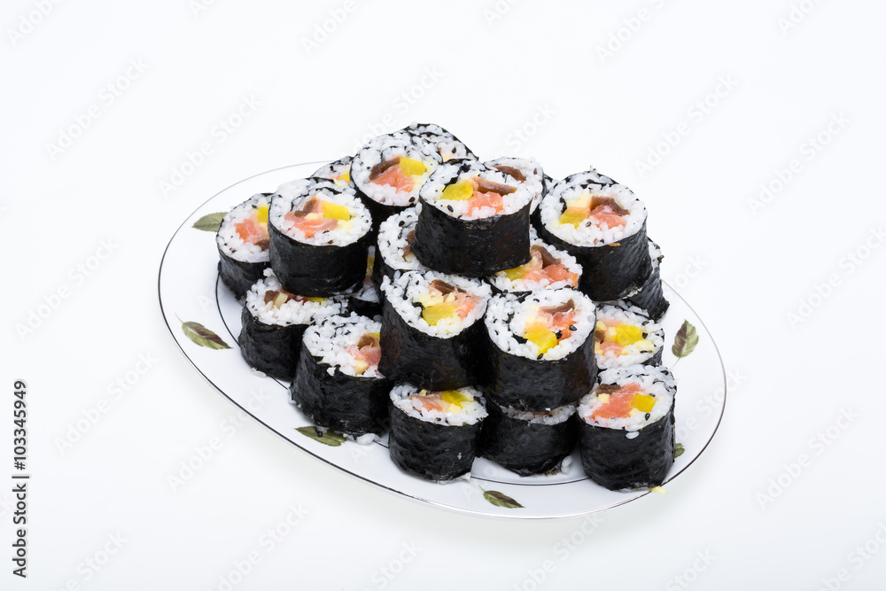 sushi fresh maki rolls isolated on white background sushi fresh maki rolls isolated on white background